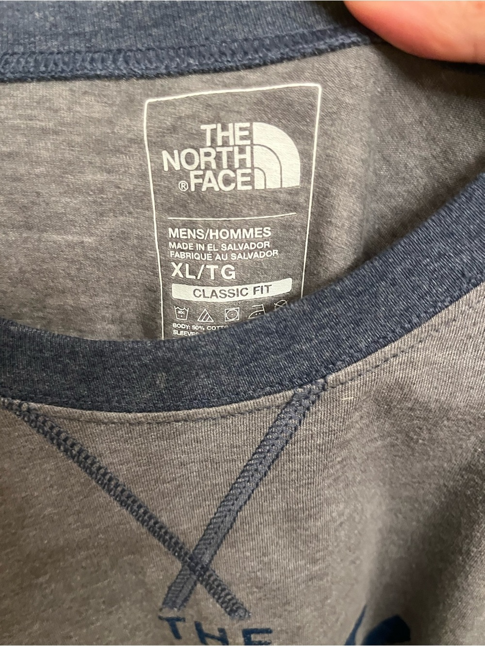 The North Face Heather Gray Body with Navy Raglan Logo Shirt - Picture 4 of 4